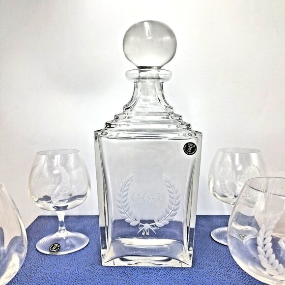 Vilca Italian Crystal Brandy Decanter & 4 Glasses Atlantic City Caesars Palace - Picture 2 of 12